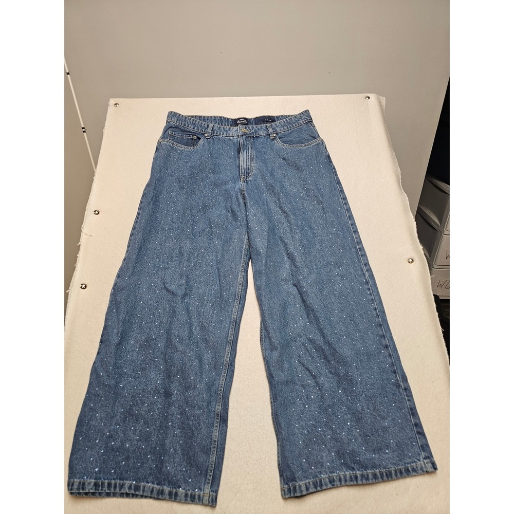 Scoop Womens Wide Leg Rhinestone Embellished Jeans Medium Wash Size 18